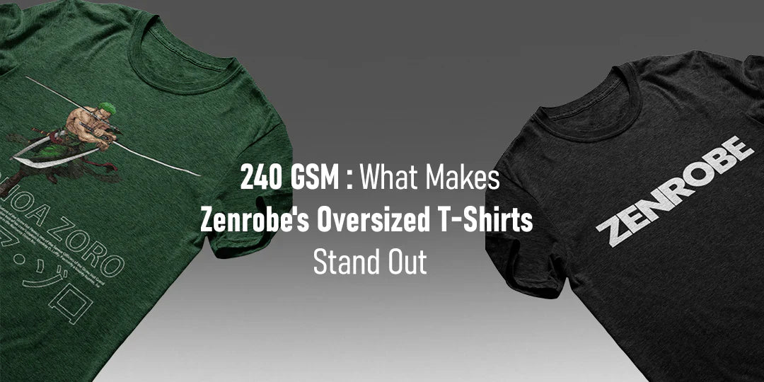 Zenrobe 240 GSM oversized T-shirt collection in assorted colors, showcasing premium fabric and signature structured fit.