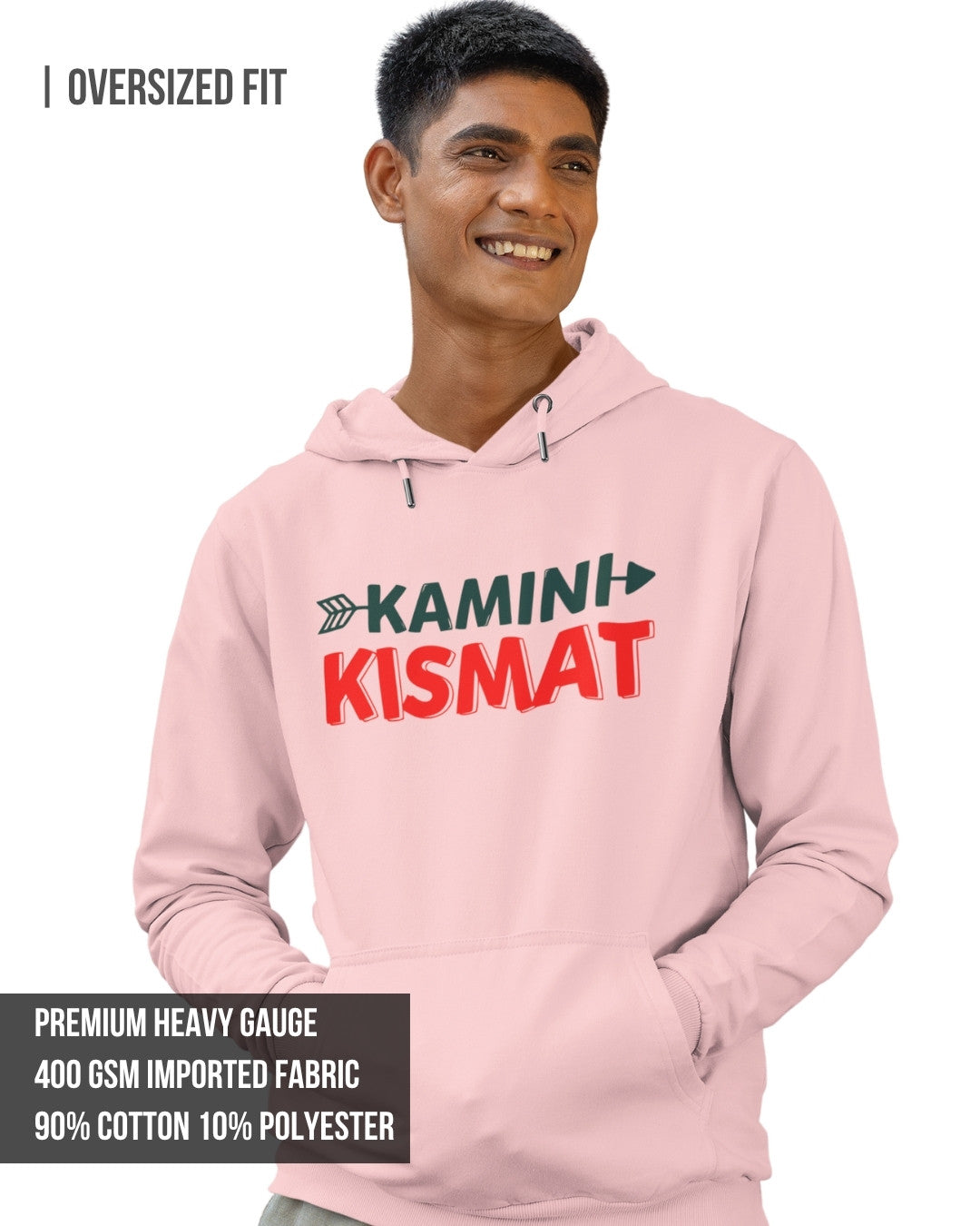 Kamini Kismat Drop Shoulder Men's Oversized Hoodie Light Baby Pink / 3XL- Light Baby Pink / 3XL- 1299.00