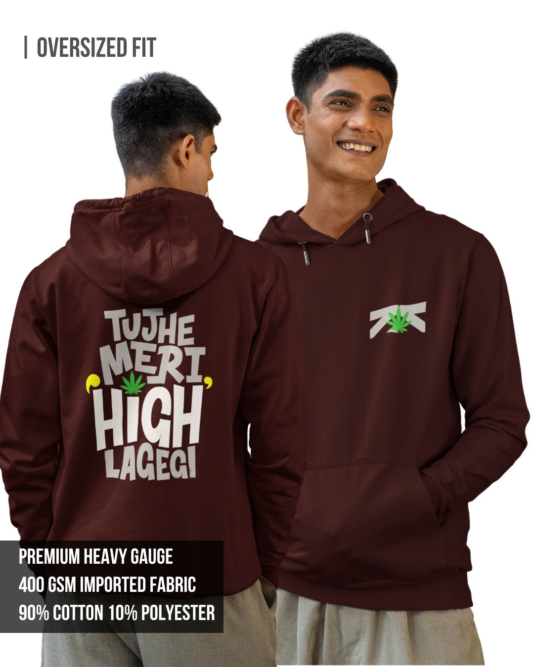High Men's Oversized Hoodie Maroon / 3XL- Maroon / 3XL- 1489.00