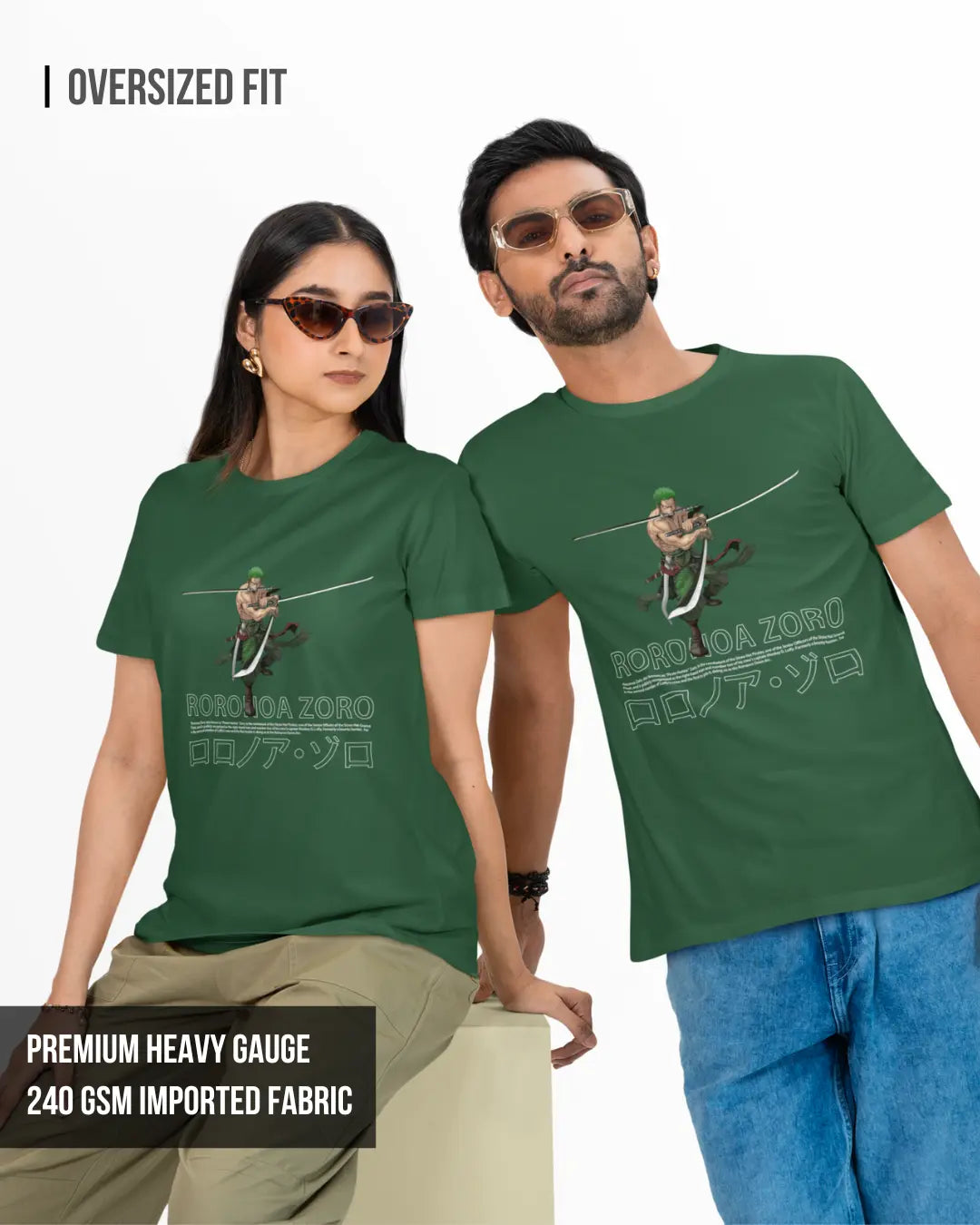 Zoro | One Piece | Unisex Oversized Tshirt Bottle Green / XXL- Bottle Green / XXL- 799.00