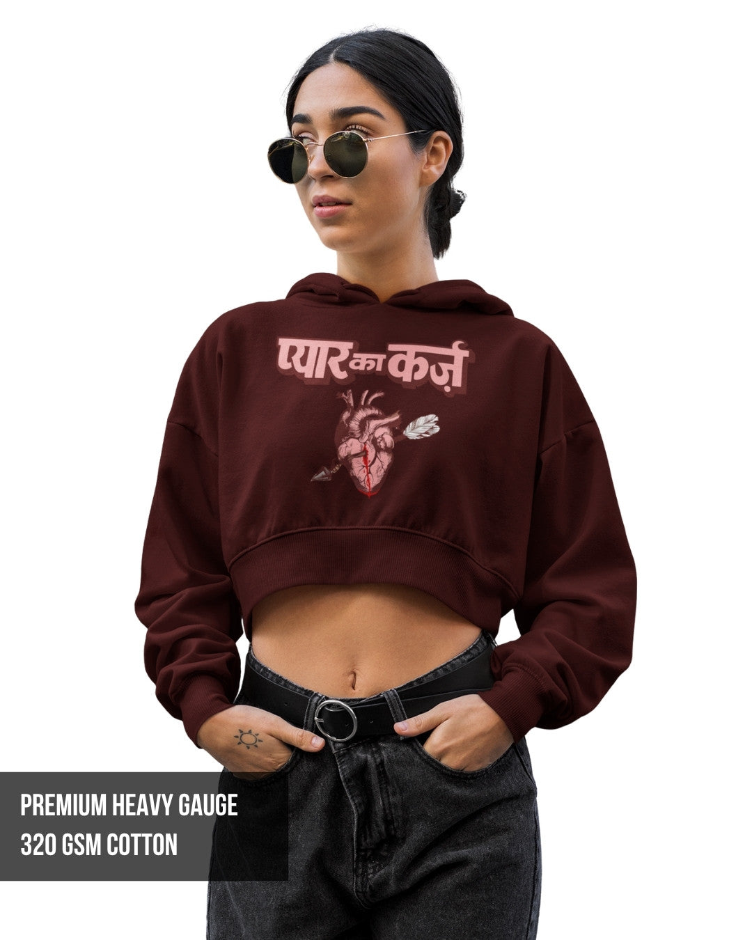 Pyar Ka Karz Crop Hoodie Maroon / XXL- Maroon / XXL- 799.00