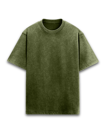 Acid Wash Unisex Oversized Tshirt - zenrobe- Olive-Green-XXL- 699.00