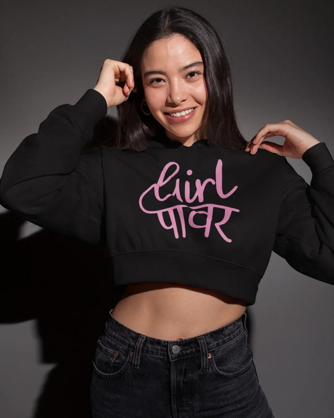 Girl Power Crop Hoodie - -