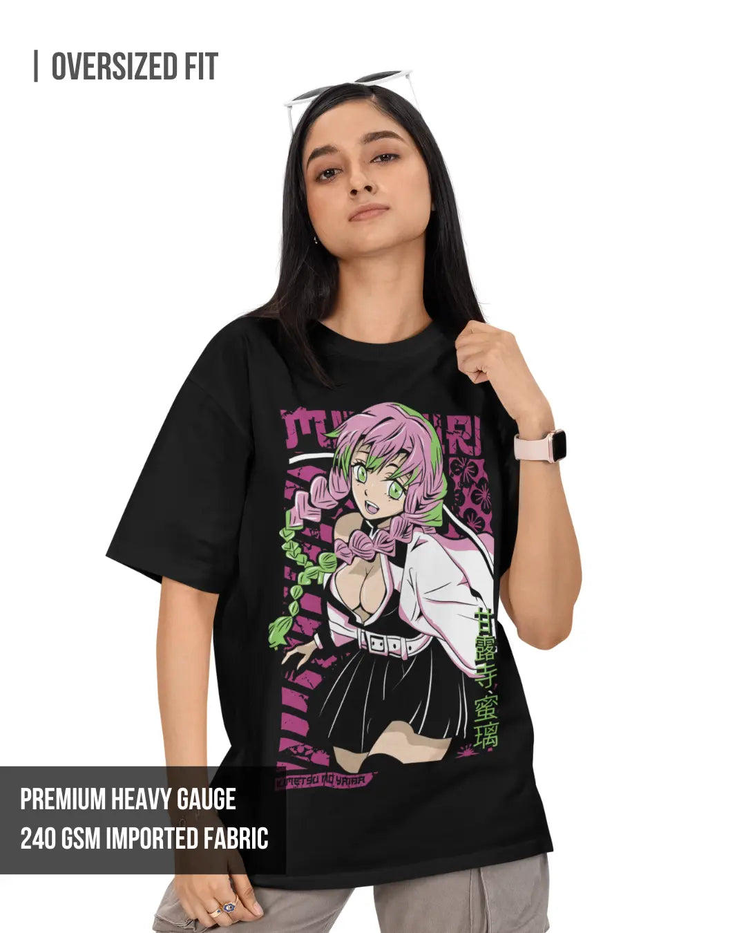 Mitsuri Kanroji | Demon Slayer Women's Oversized T-Shirt Black / XXL- Black / XXL- 799.00
