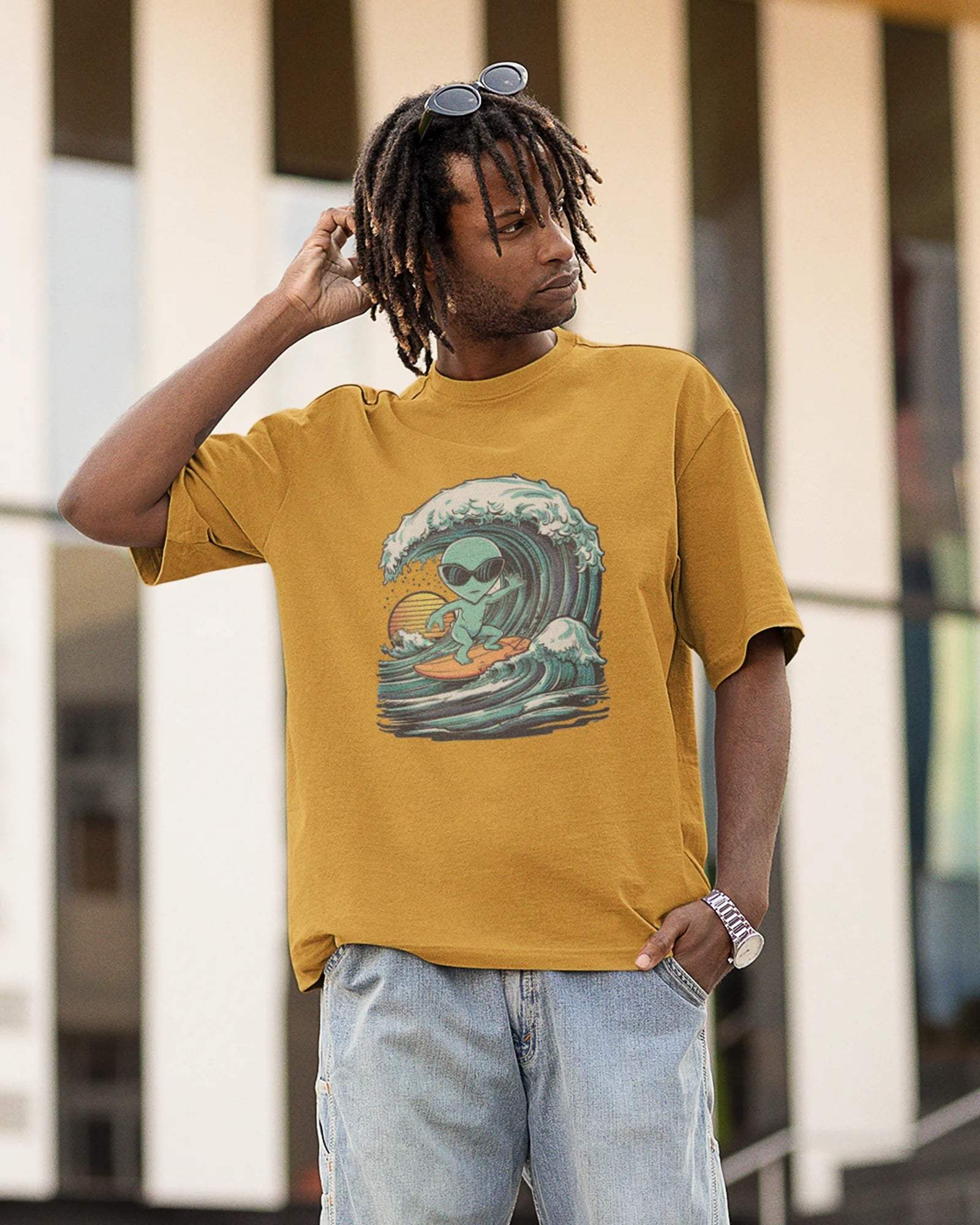 Alien Men's Oversized Tshirt - zenrobe- Mustard-Yellow-XXL- 799.00