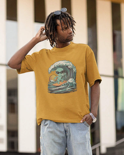 Alien Men's Oversized Tshirt - zenrobe- Mustard-Yellow-XXL- 799.00
