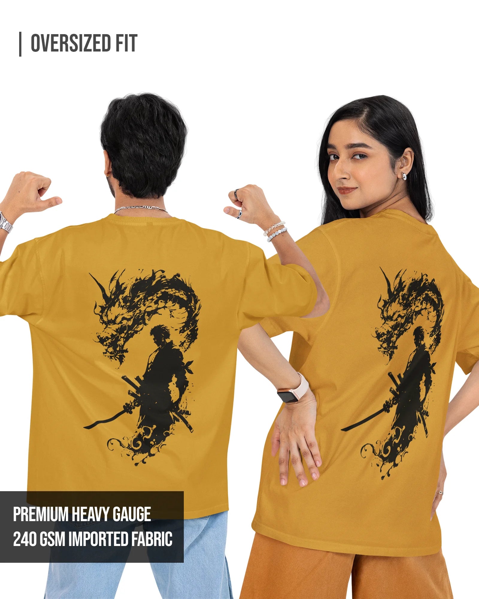 Zoro and Dragon |  One Piece | Unisex Oversized Tshirt Golden Yellow / XXL- Golden Yellow / XXL- 799.00