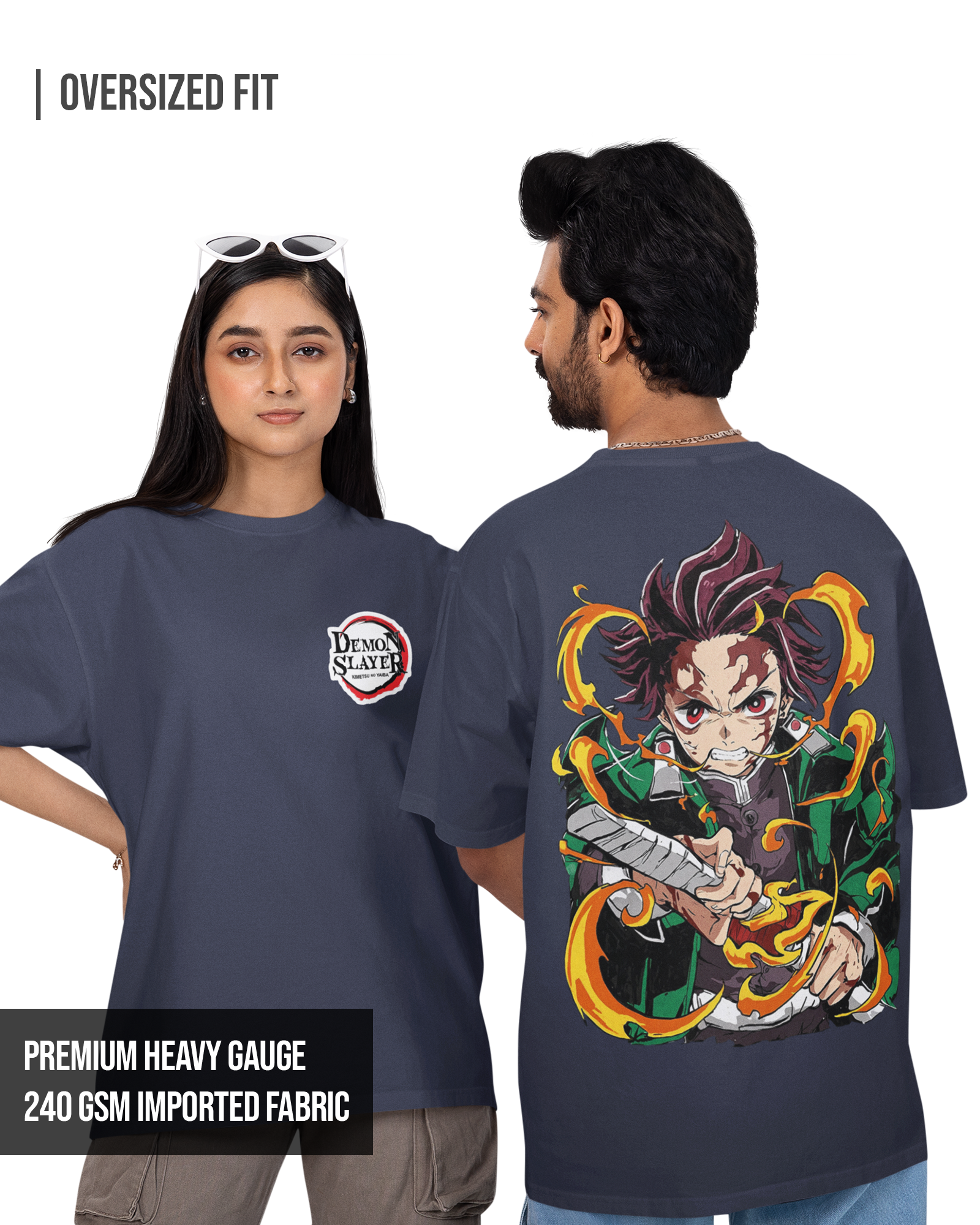 Tanjiro | Demon Slayer Unisex Oversized T-shirt Navy Blue / XXL- Navy Blue / XXL- 999.00