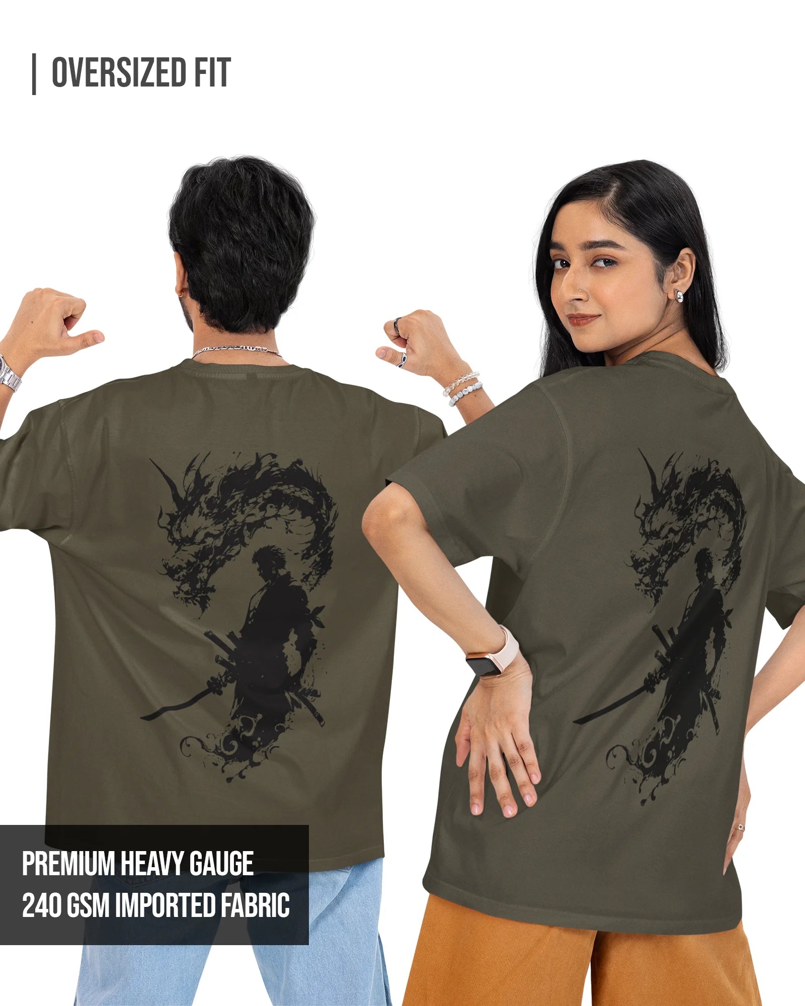 Zoro and Dragon |  One Piece | Unisex Oversized Tshirt Olive Green / XXL- Olive Green / XXL- 799.00