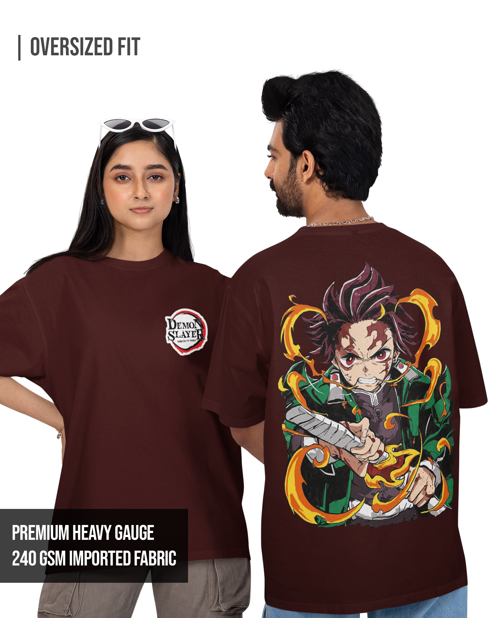 Tanjiro | Demon Slayer Unisex Oversized T-shirt Maroon / XXL- Maroon / XXL- 999.00