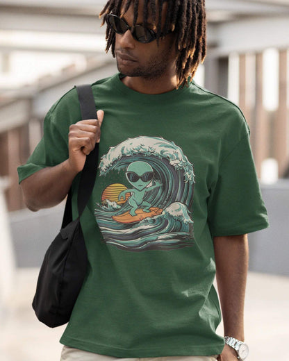 Alien Men's Oversized Tshirt - zenrobe- Bottle-Green-XXL- 799.00