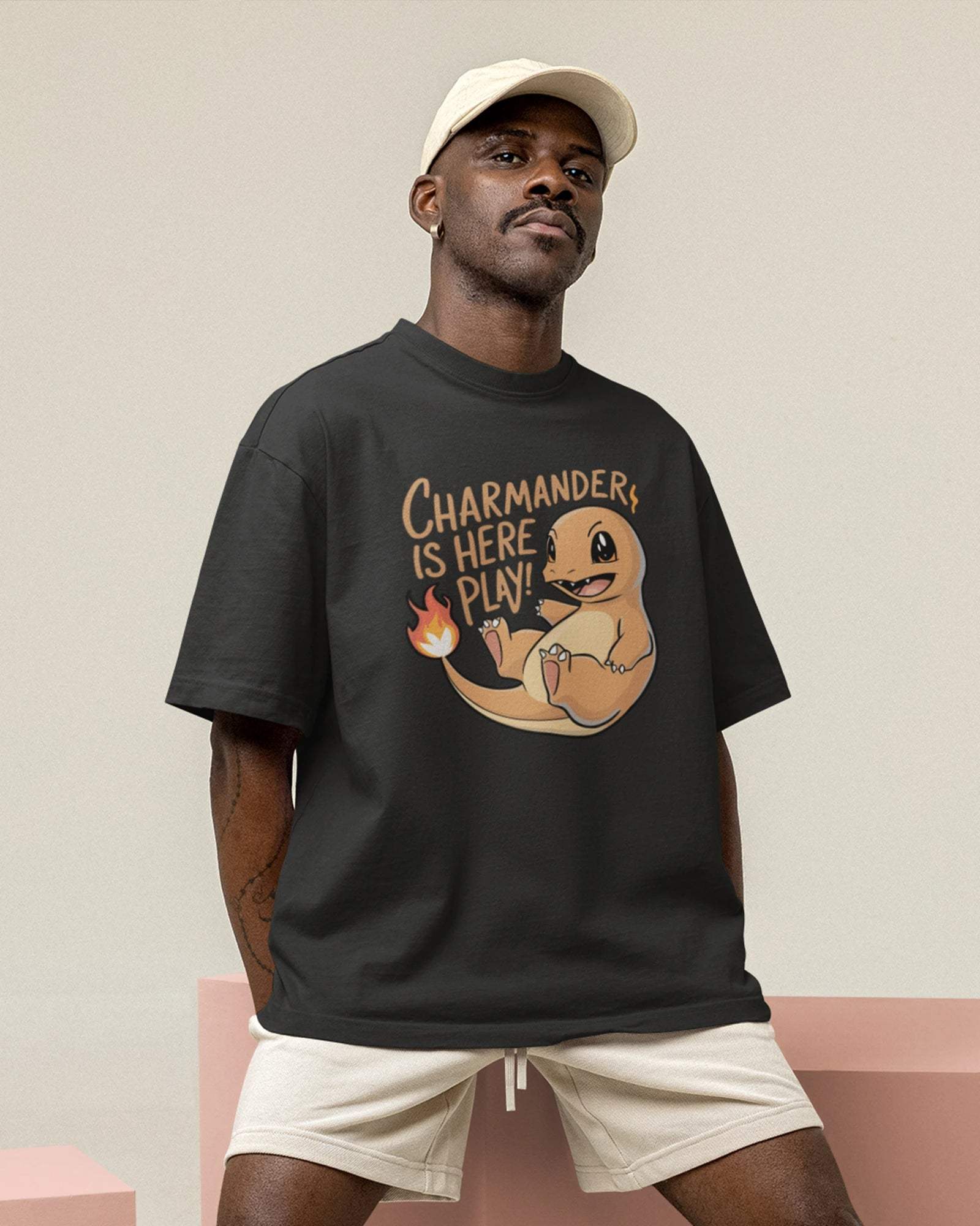Charmander Pokémon Oversized Unisex Tshirt - zenrobe -  Black-XXL -  799.00