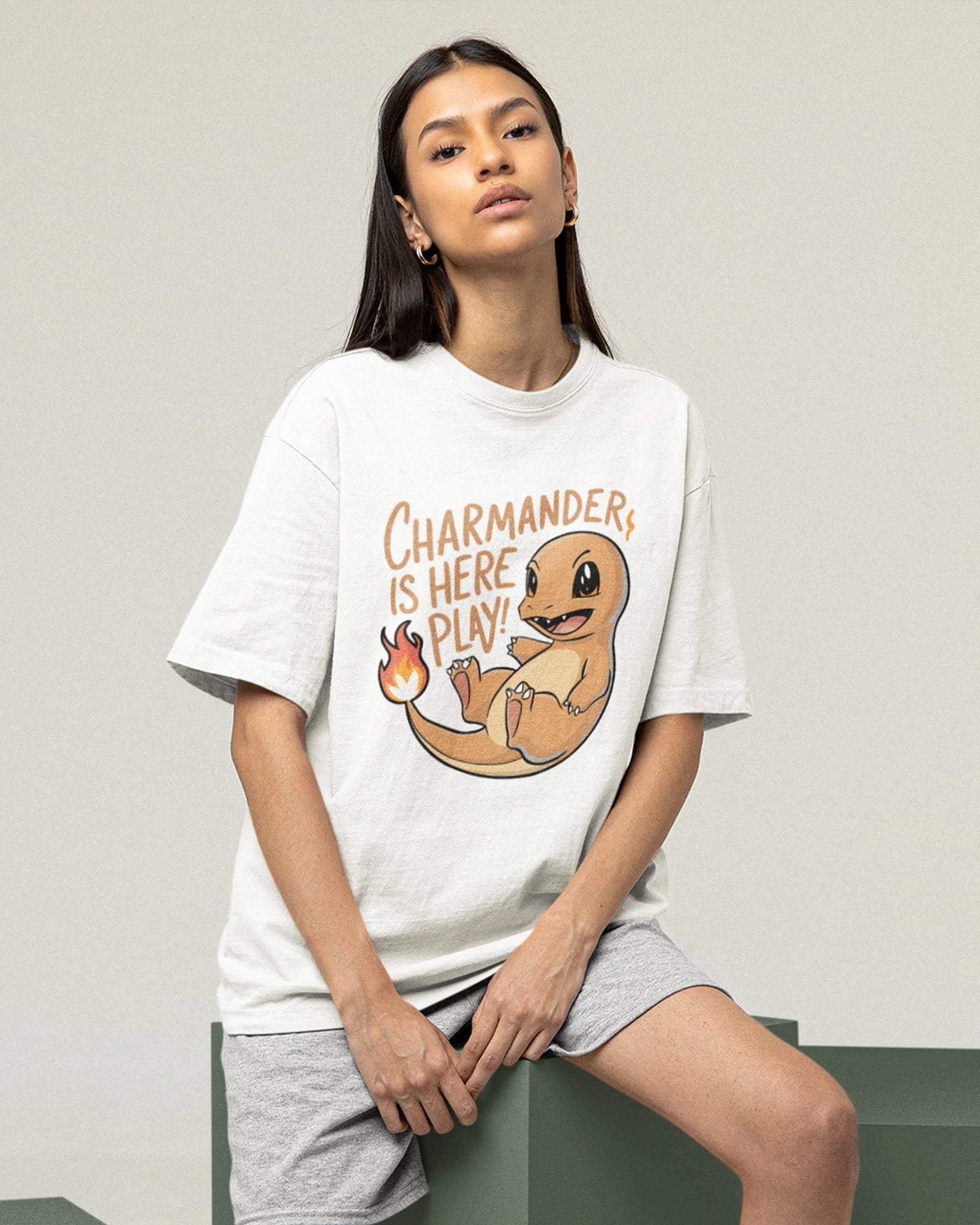 Charmander Pokémon Oversized Unisex Tshirt - zenrobe -  White-XXL -  799.00