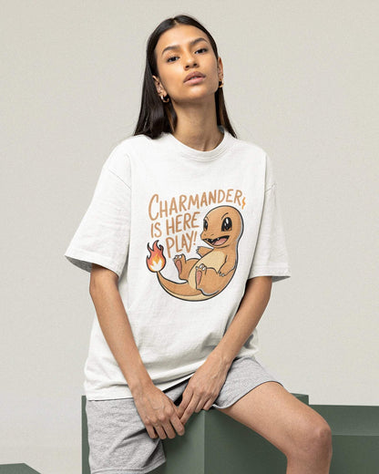 Charmander Pokémon Oversized Unisex Tshirt - zenrobe -  White-XXL -  799.00
