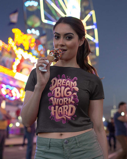 Work Hard Dream Big Women's Crop Top - zenrobe- Black-XXL- 699.00