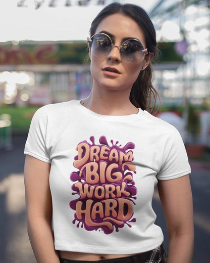 Work Hard Dream Big Women's Crop Top - zenrobe- White-XXL- 699.00