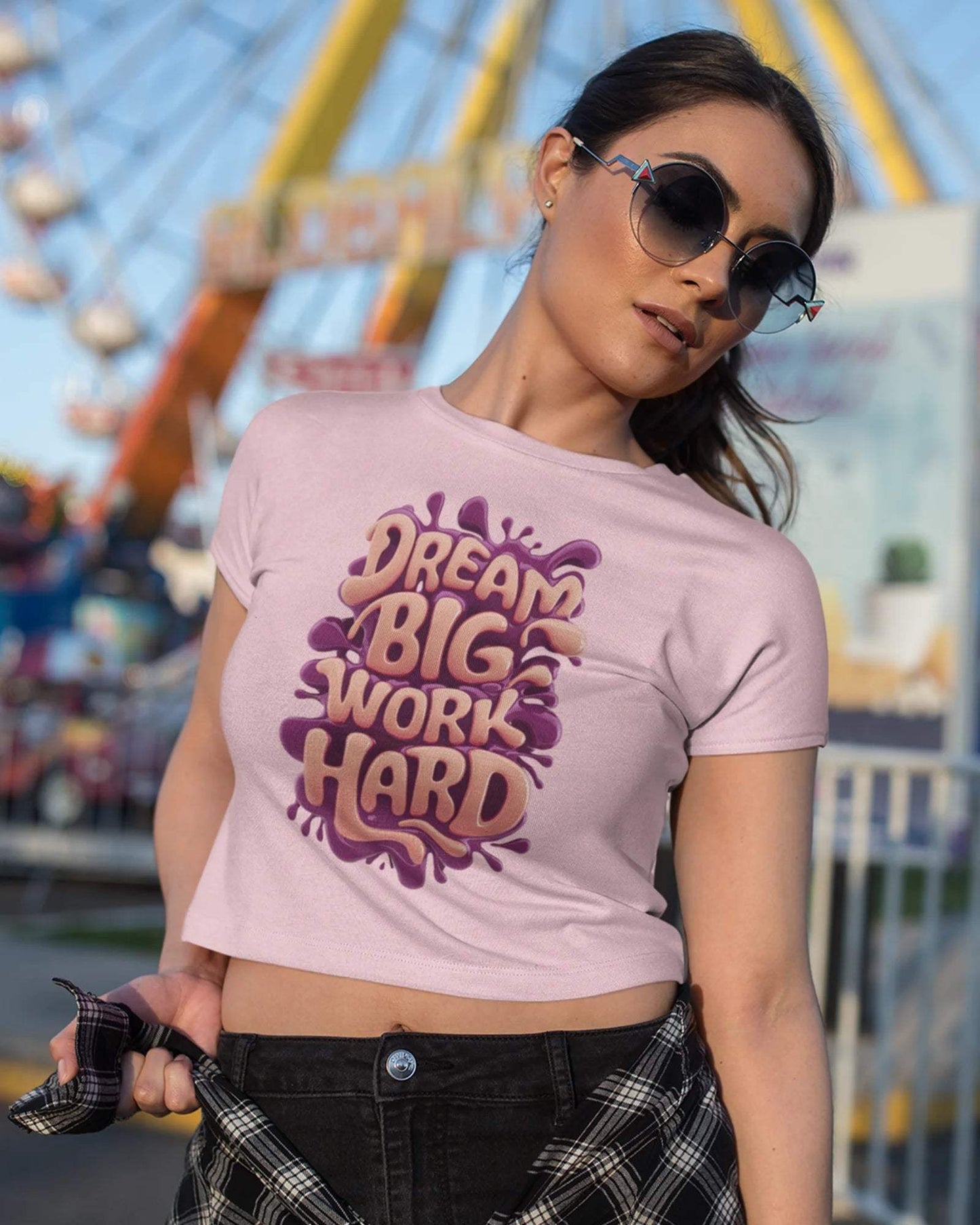 Work Hard Dream Big Women's Crop Top - zenrobe- Light-Baby-Pink-XXL- 699.00