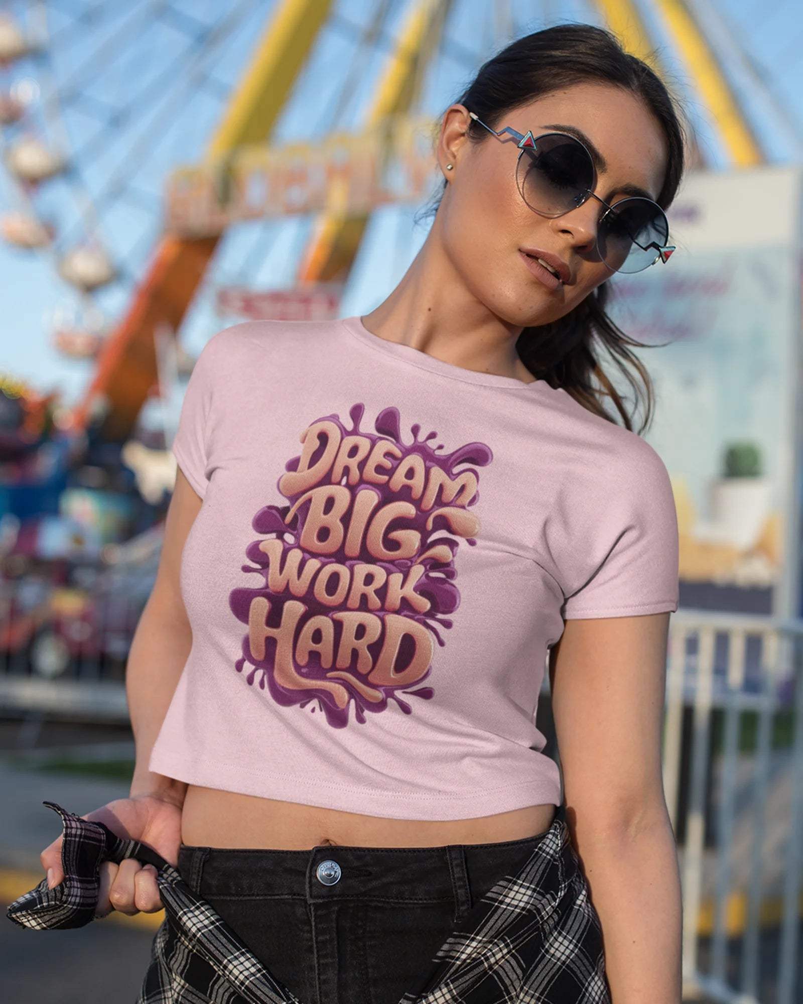 Work Hard Dream Big Women's Crop Top - zenrobe- Light-Baby-Pink-XXL- 699.00