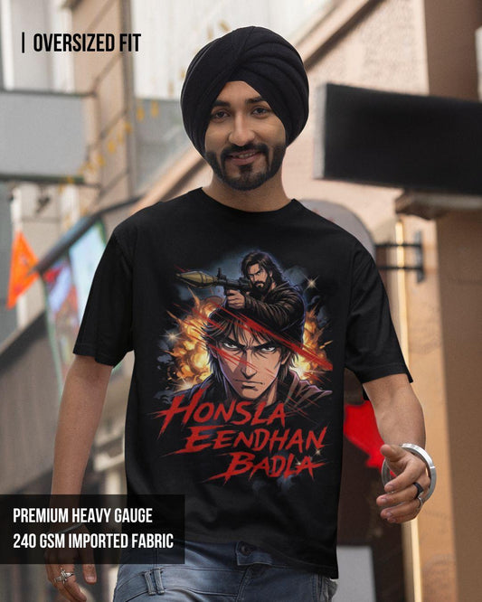 Honsla Eendhan Badla Unisex Oversized T-Shirt - -
