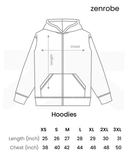 Size chart for unisex hoodie