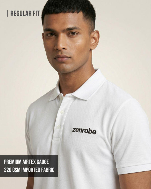 Premium Zenrobe Signature Logo Polo | 220 GSM Airtex | Black Embroidery