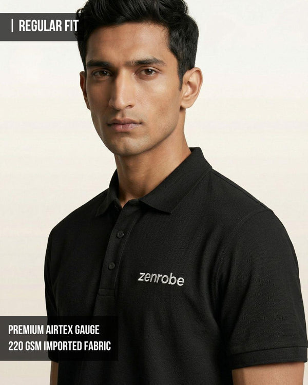 Premium Zenrobe Signature Logo Polo | 220 GSM Airtex | White Embroidery