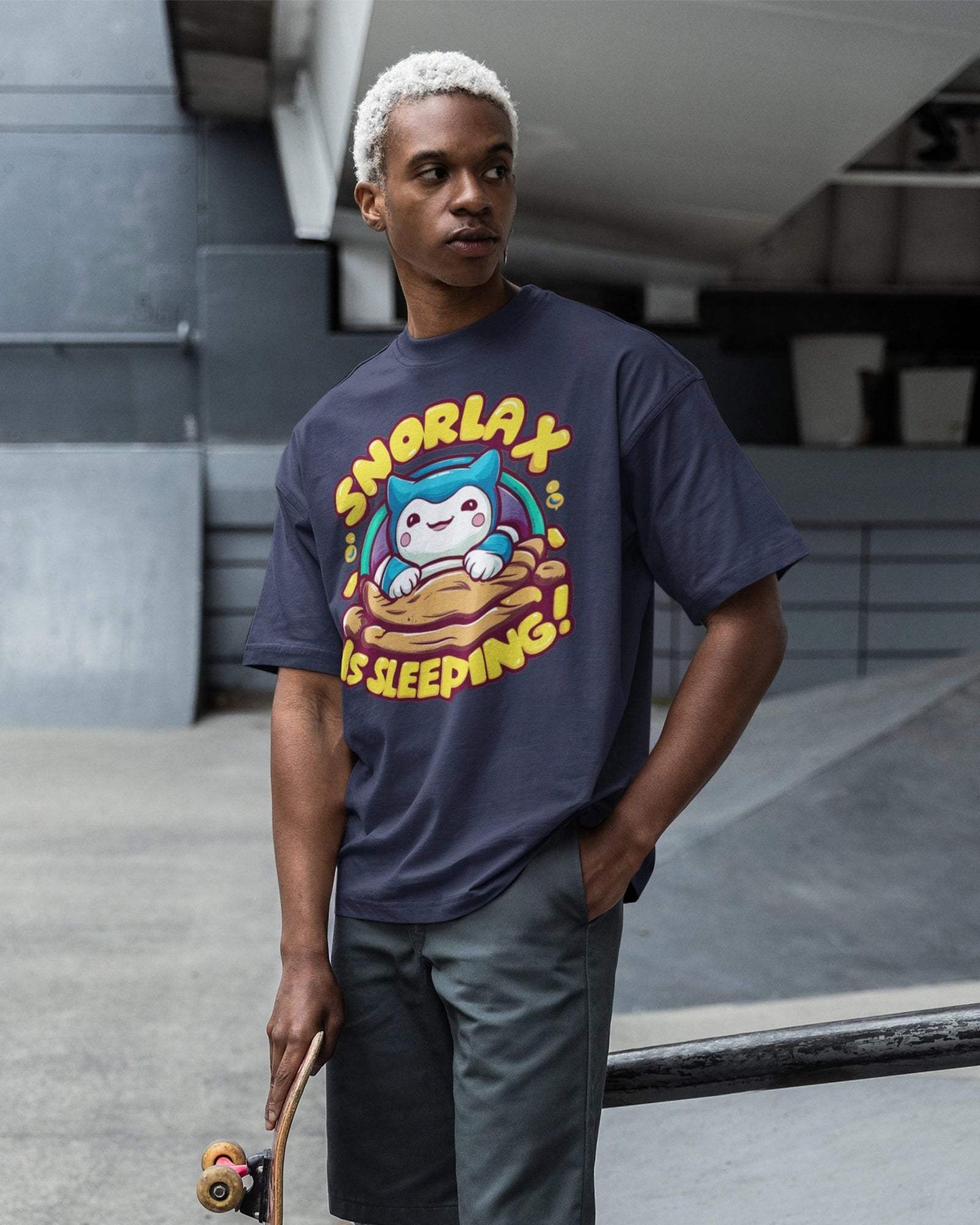 Snorlax Pokémon Unisex Oversized Tshirt - zenrobe- Navy-Blue-XXL- 799.00