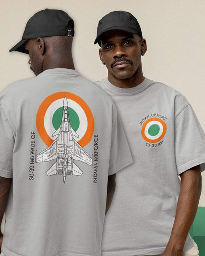 IAF-SU30 MKI Men's Oversized Tshirt - zenrobe- Grey-Melange-XXL- 999.00