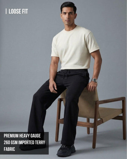 Zenrobe Solid Premium 260 GSM Terry Blend Loose Fit Sweatpants - -