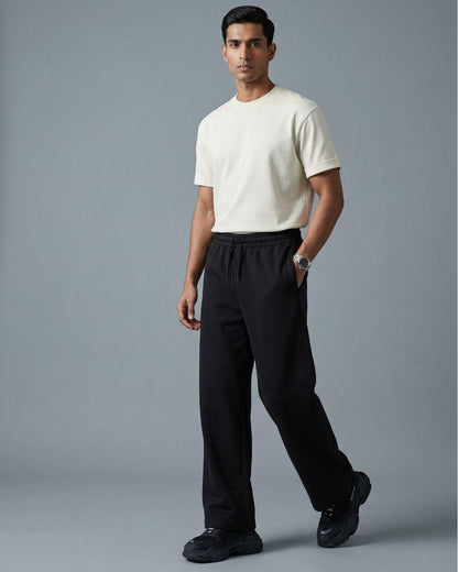 Zenrobe Solid Premium 260 GSM Terry Blend Loose Fit Sweatpants - -
