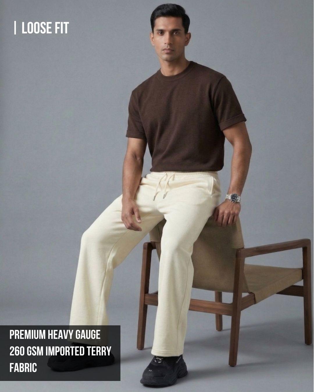 Zenrobe Solid Premium 260 GSM Terry Blend Loose Fit Sweatpants - -