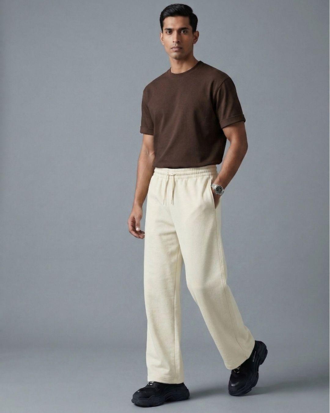 Zenrobe Solid Premium 260 GSM Terry Blend Loose Fit Sweatpants - -