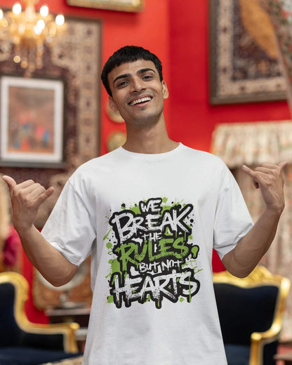 Break Rules Not Hearts Men's Oversized Tshirt - zenrobe- White-XXL- 799.00