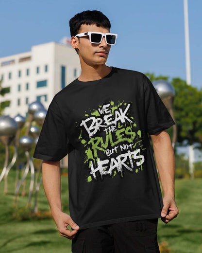 Break Rules Not Hearts Men's Oversized Tshirt - zenrobe- Black-XXL- 799.00