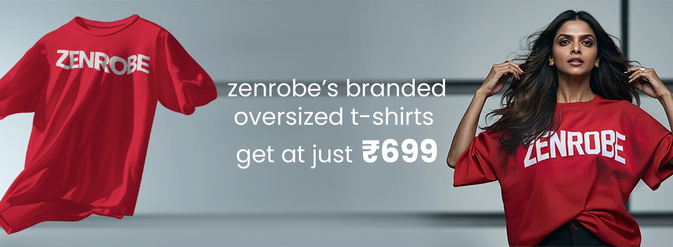 A collection of high-quality oversized t-shirts with Zenrobe's branding, starting at Rs. 699.