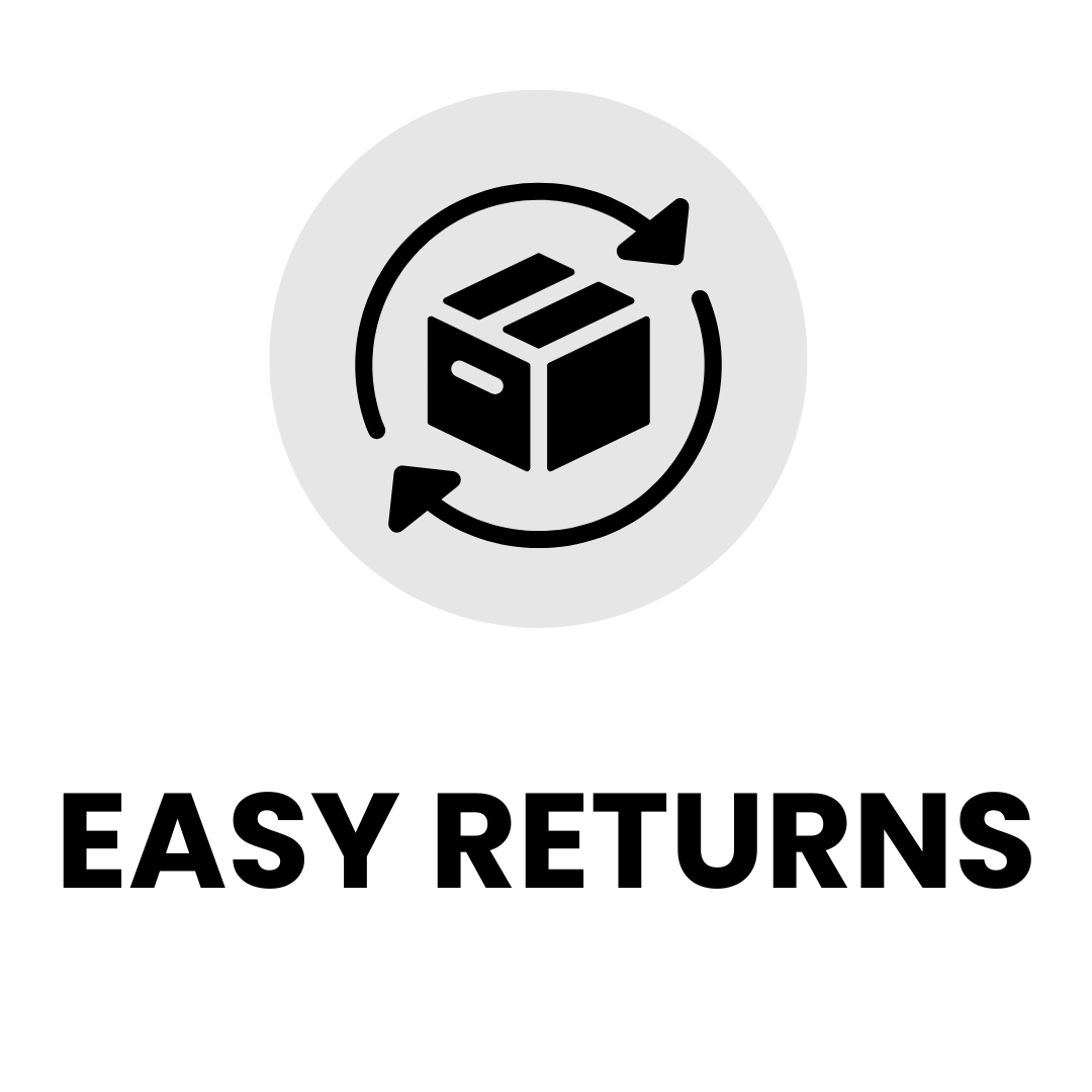 Icon of a package within circular arrows, illustrating the ease of returning items.