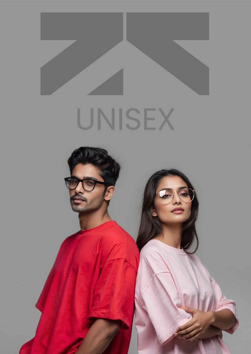 A man and a woman stand back-to-back, showcasing a variety of unisex clothing items from the Zenrobe collection, in a range of colours and styles. The Zenrobe logo and 