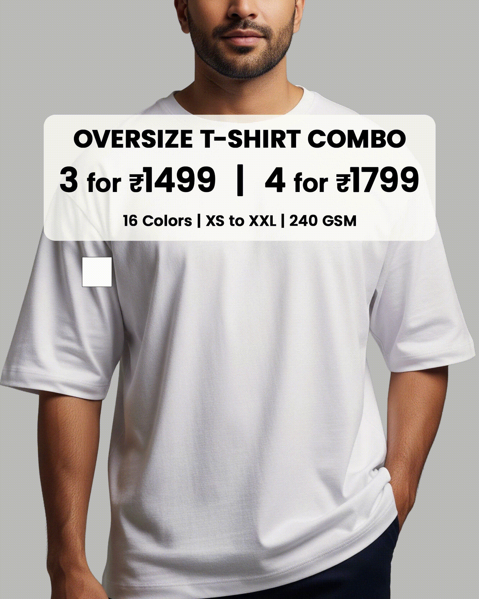 Solid Oversized T-Shirt | 240 GSM | Unisex White / XXL- White / XXL- 699.00