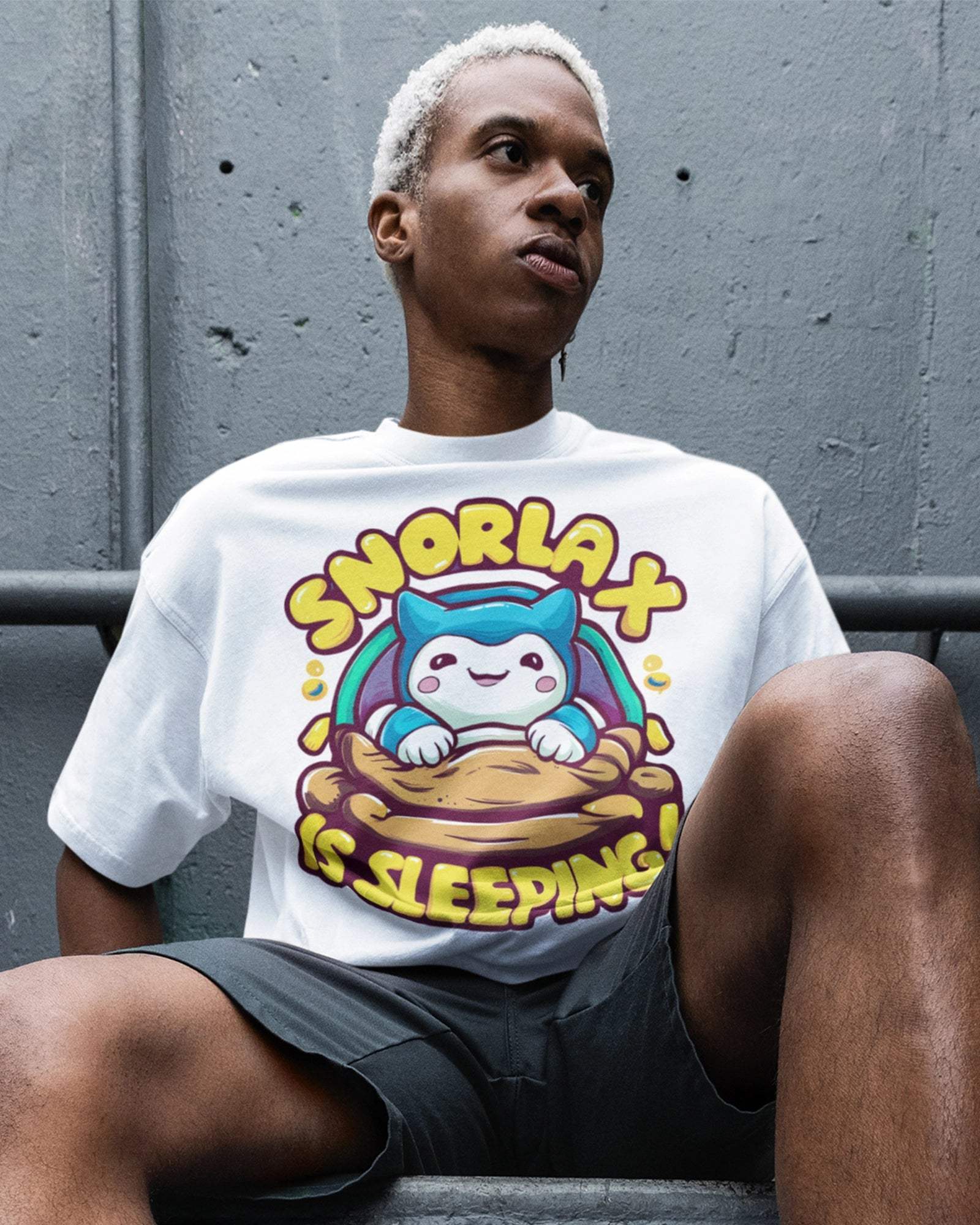 Snorlax Pokémon Unisex Oversized Tshirt - zenrobe- White-XXL- 799.00