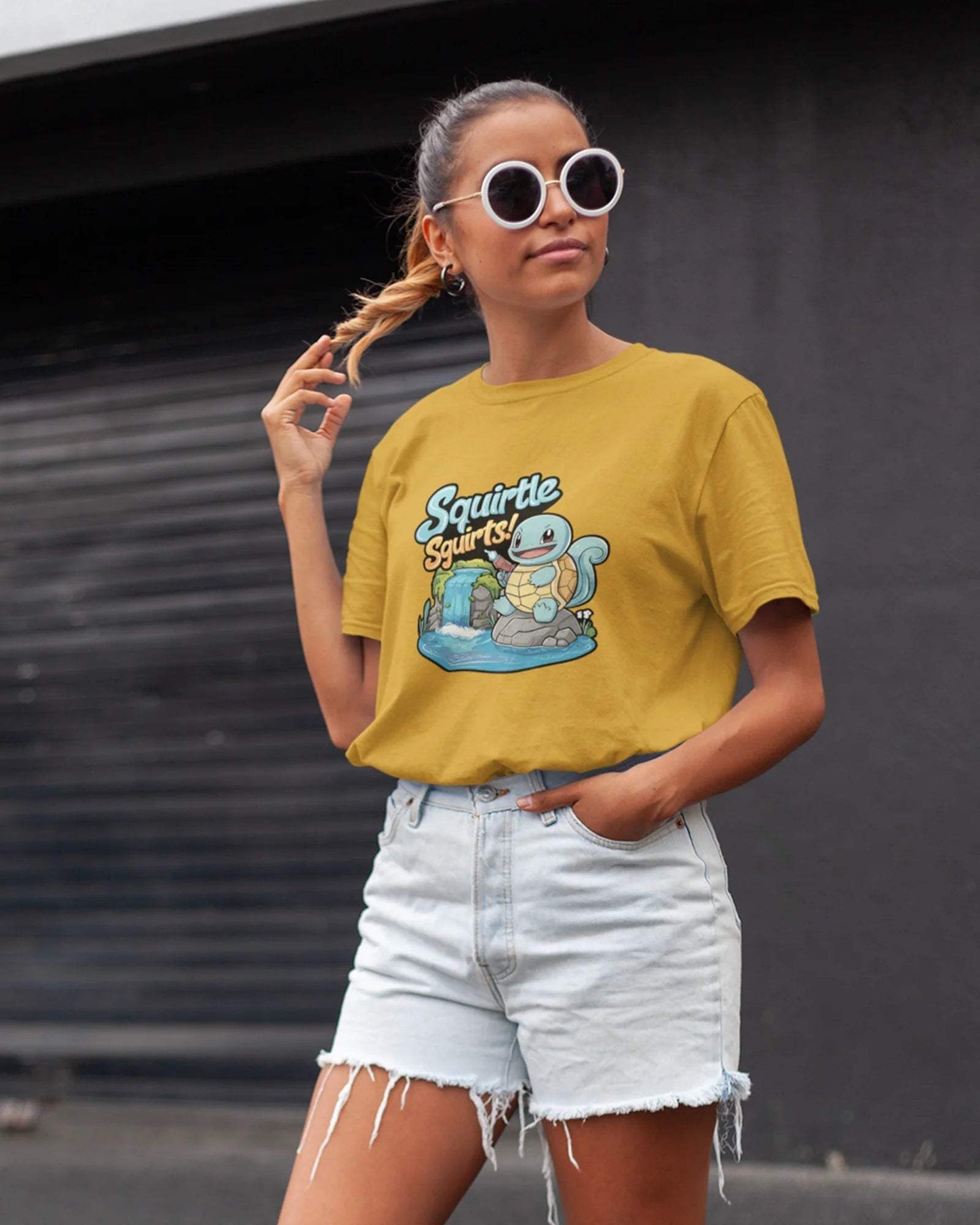 Squirtle Pokémon Unisex Oversized Tshirt - zenrobe- Mustard-Yellow-XXL- 799.00